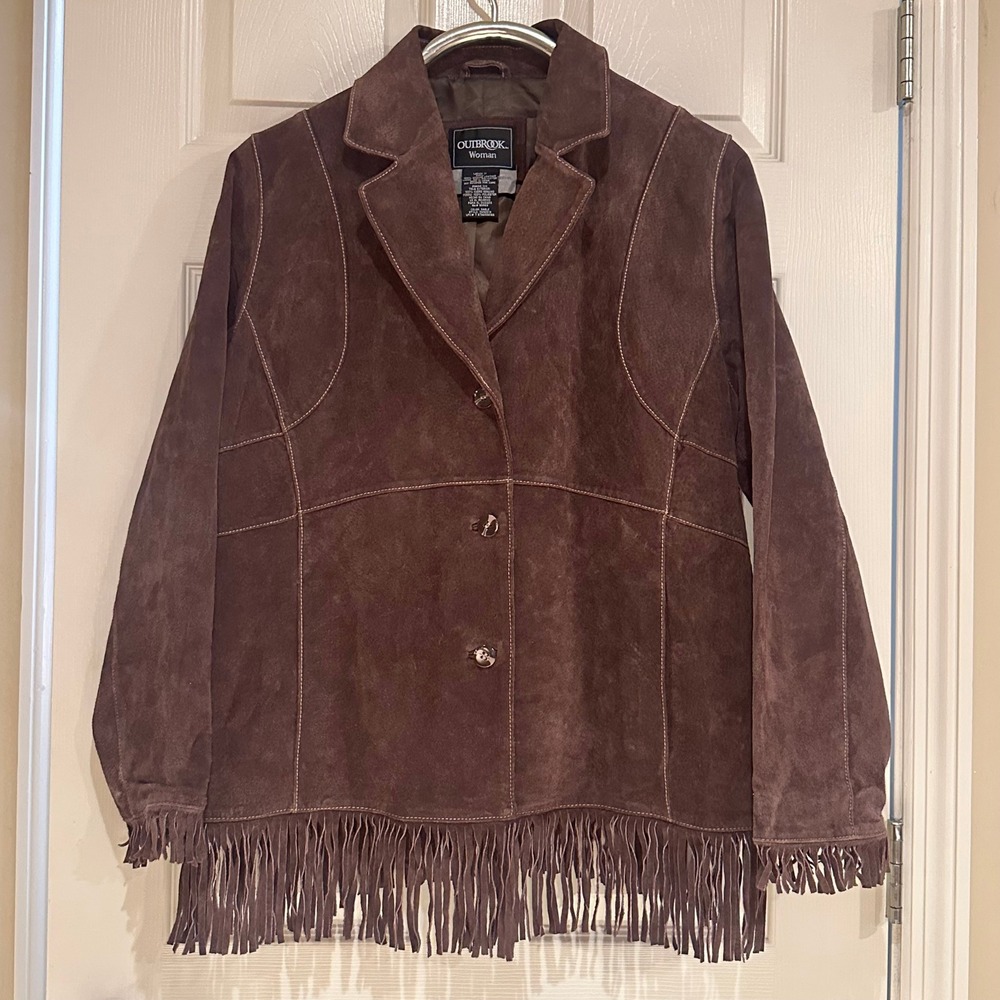 Outbrook Woman Brown Suede Leather Fringe Western Jacket Sable 1X ZW82512